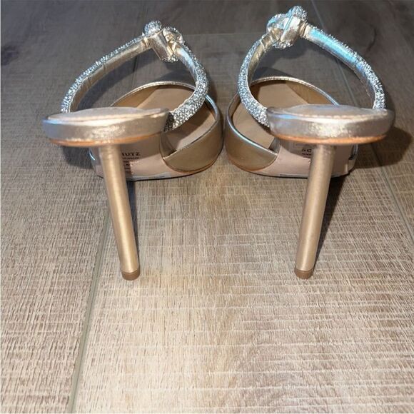 Schutz Say Yes Gold Metallic Napa Pointed Toe Mule Heels US 8.5 - Picture 8 of 10